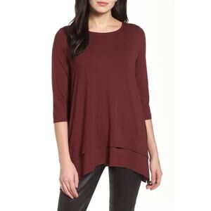 Eileen Fisher Tiered Handkerchief Hem Tunic In Claret Size Small